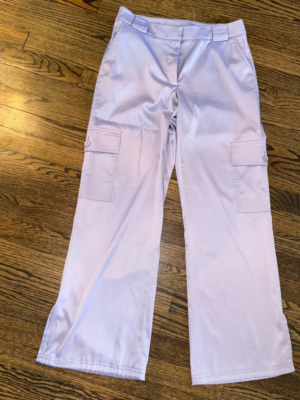 Women’s Light Lavender/blue vintage y2k satin Cargo Pants wide leg and stretchy